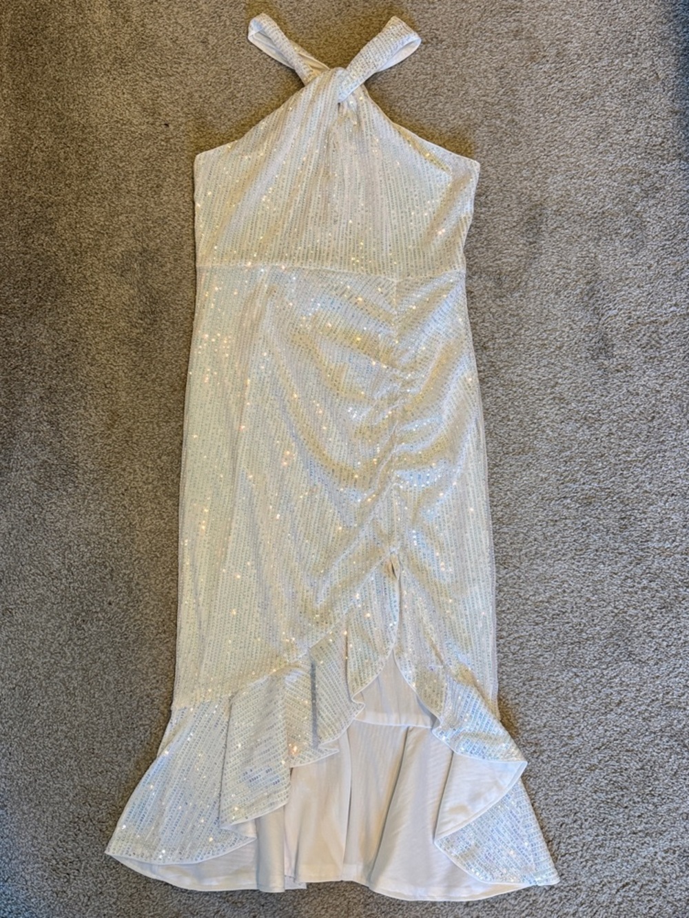 Grace Karin Ivory Sequin Halter High-Low Dress